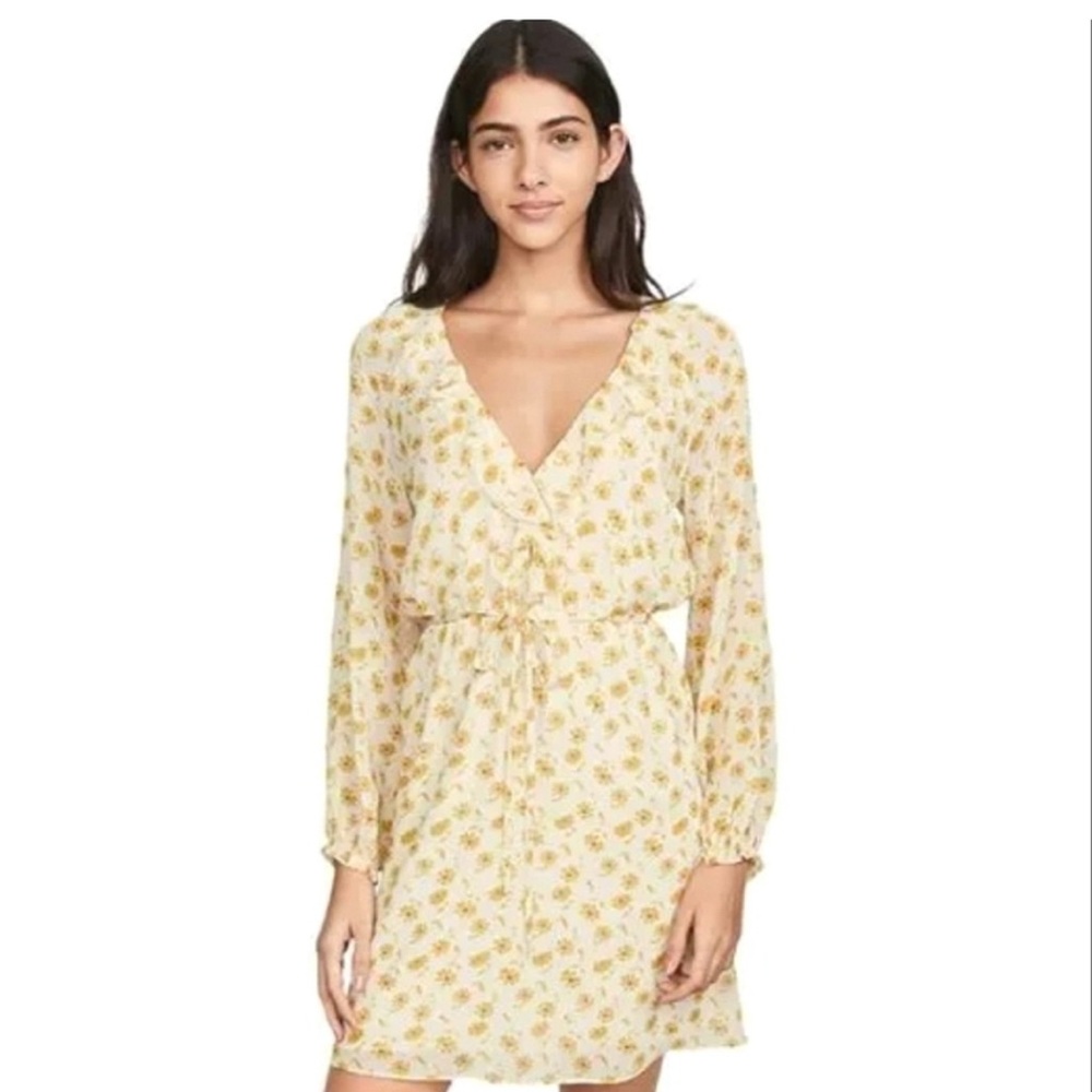 Joie Dress Cream Yellow Floral Marelle Antique Moss Long Sleeve Silk Ruffle NWT